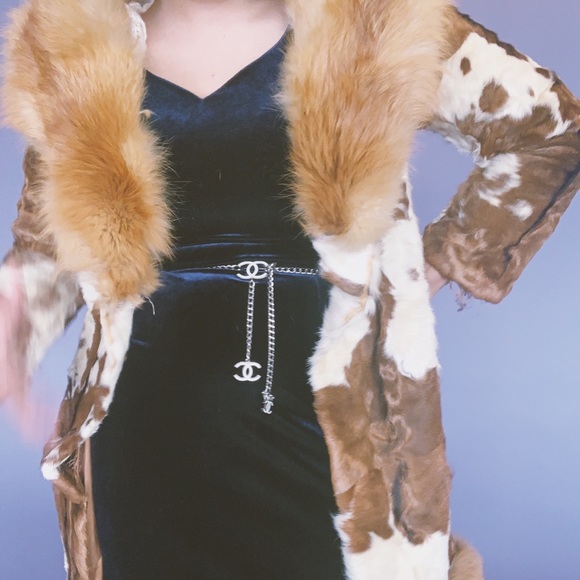 Vintage 70s RARE Cowhide Fur Trim Cuffs Coat S M L - Picture 6 of 8